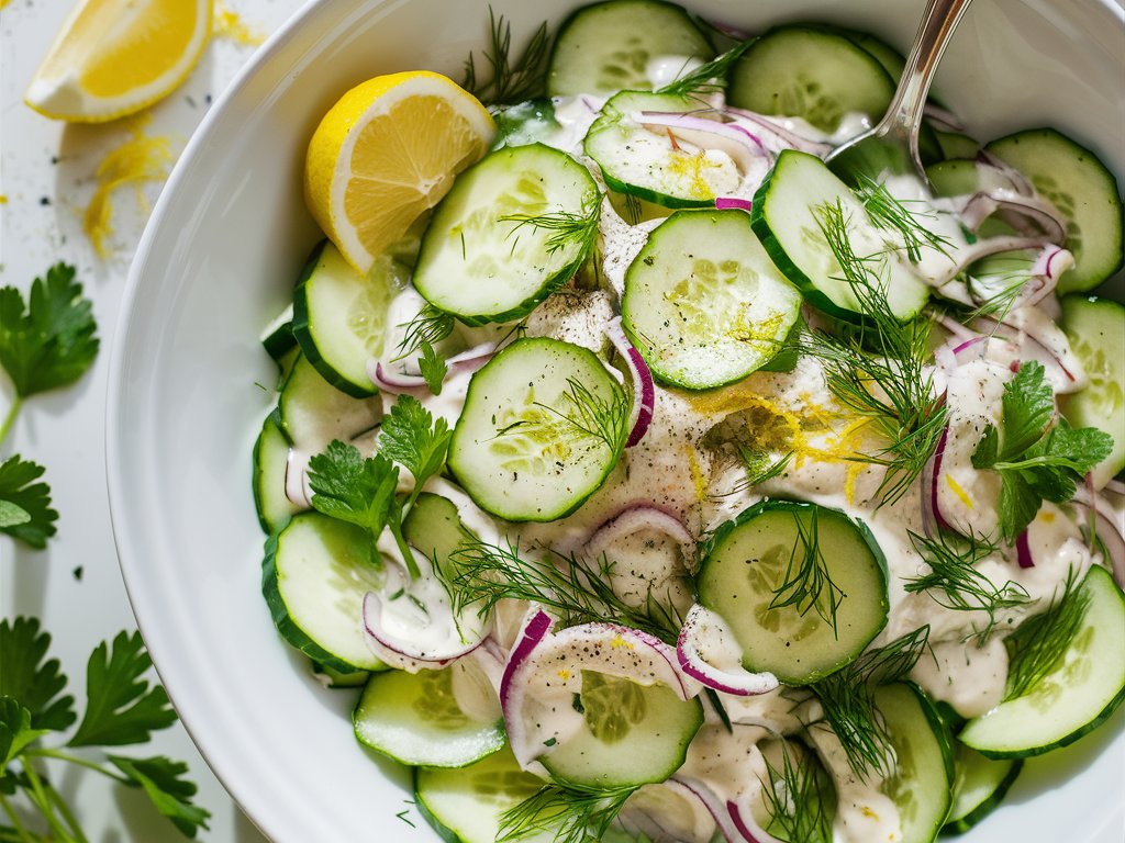 Herby warm cucumbers with lemon